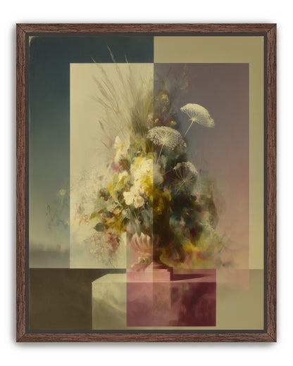 Vase of flowers within panes