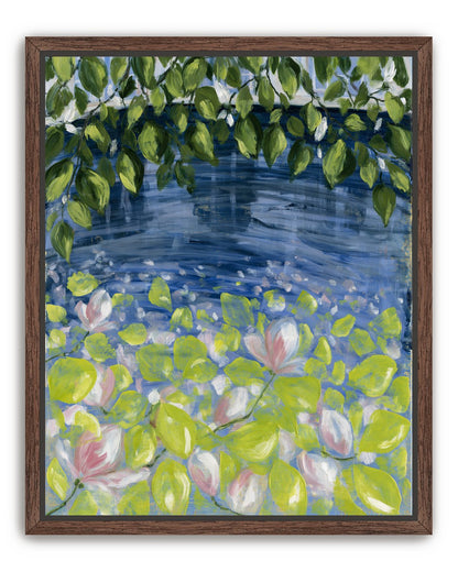 Leaves over lily pond