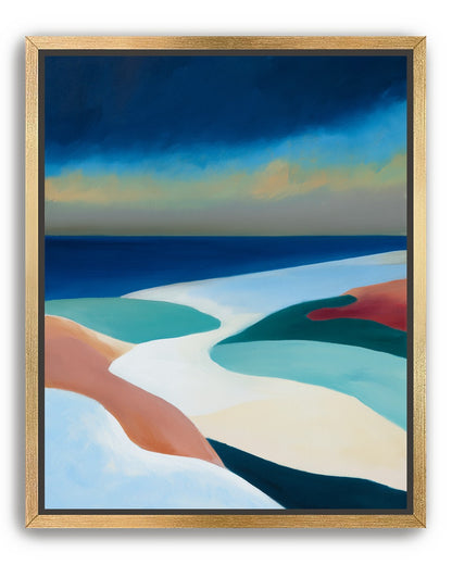 Sandbars under a heavy blue sky