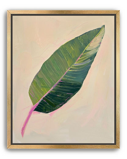 Green leaf with pink spine
