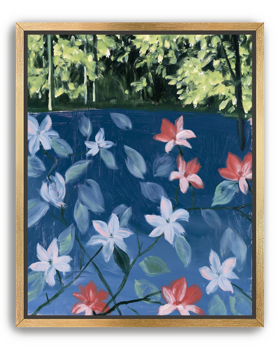 Coral flowers on dark water