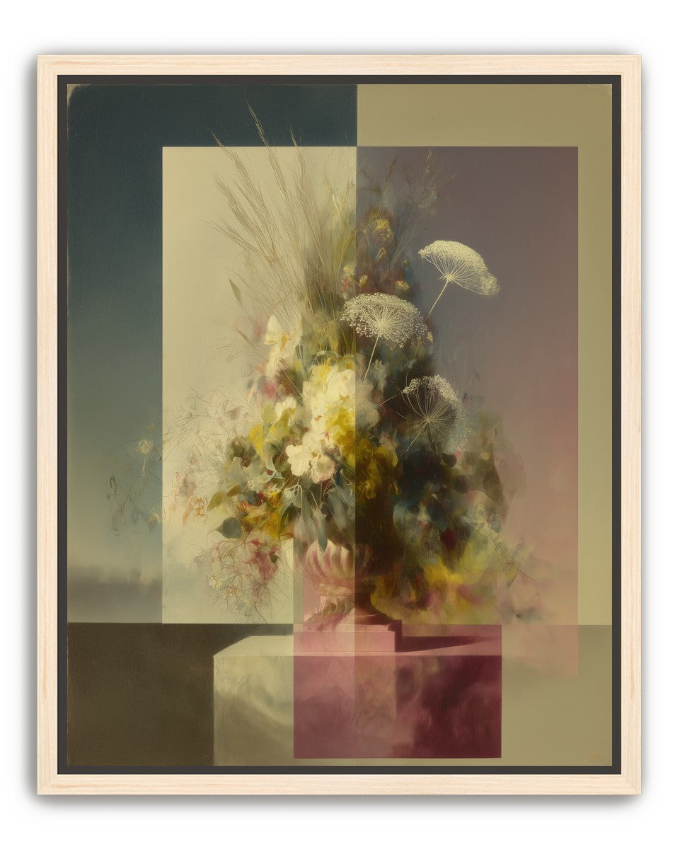 Vase of flowers within panes