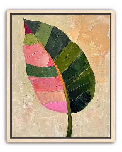 Pink light on a green leaf
