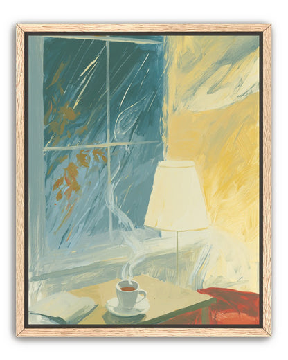 Steam against the rainy window