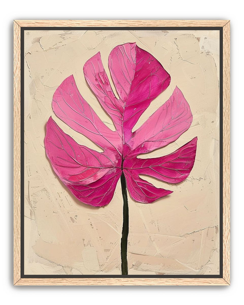 Pink leaf on plaster white