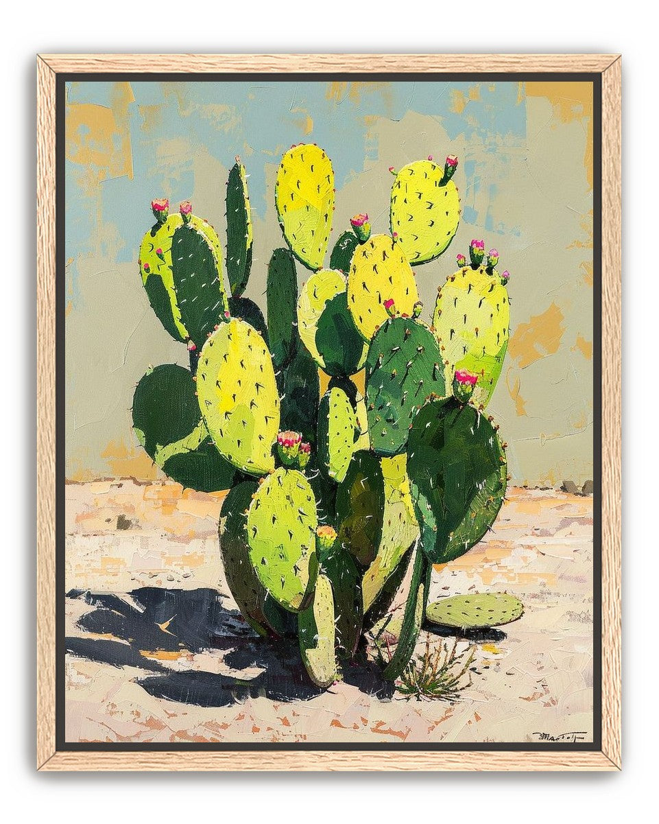 Yellow light on cactus pads
