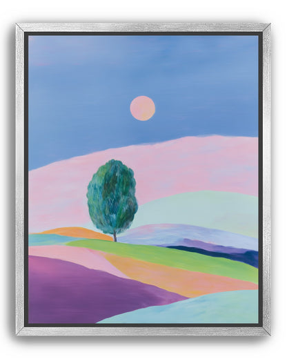 A pale sun above hills