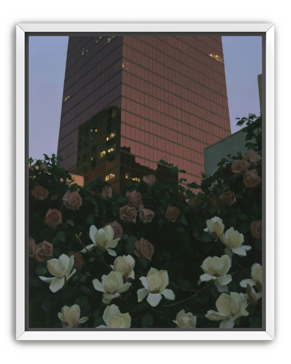 Pink tower above magnolias