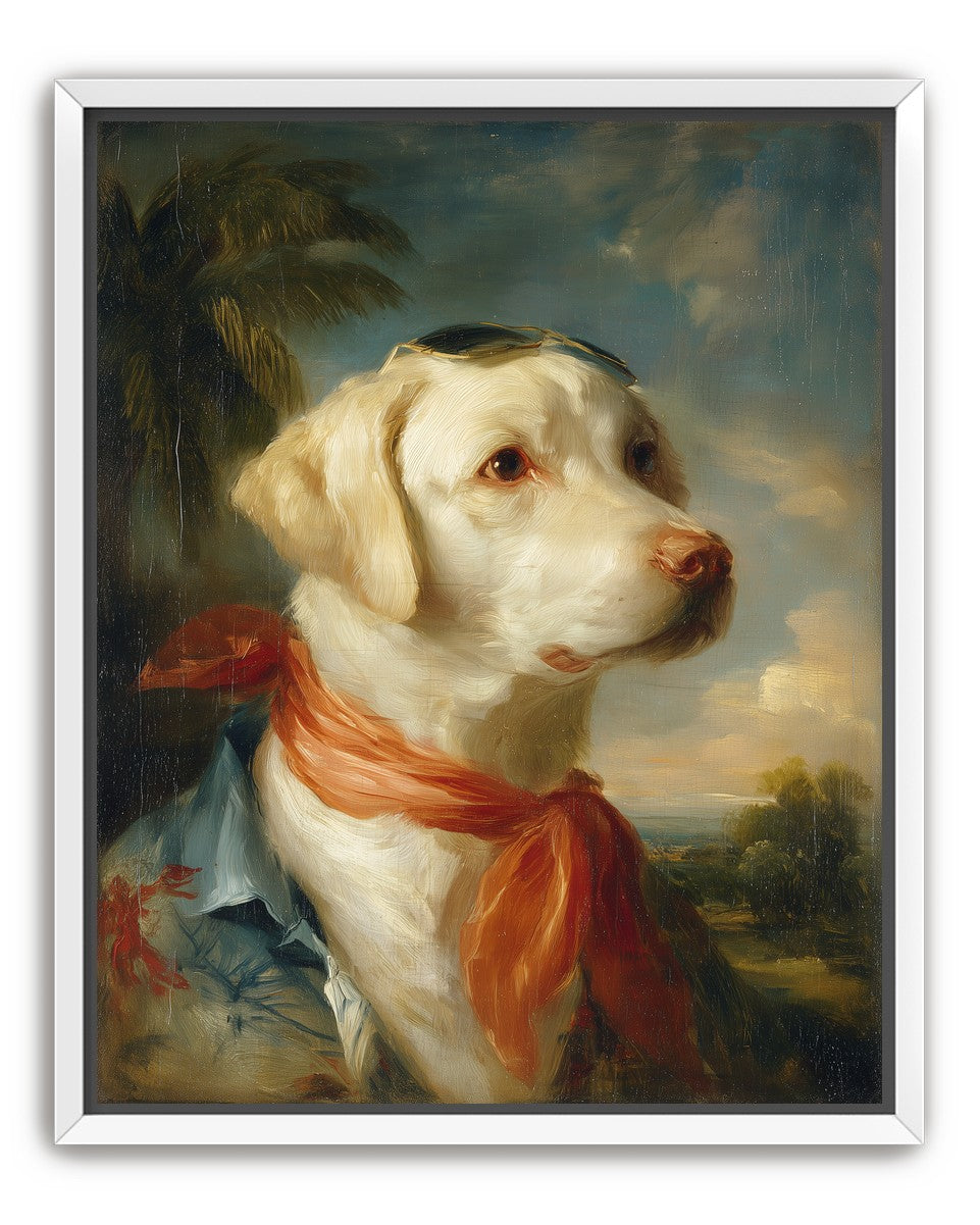 White dog in red scarf