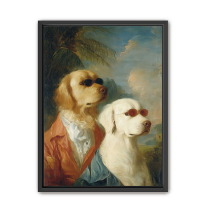 Two dogs in sunglasses