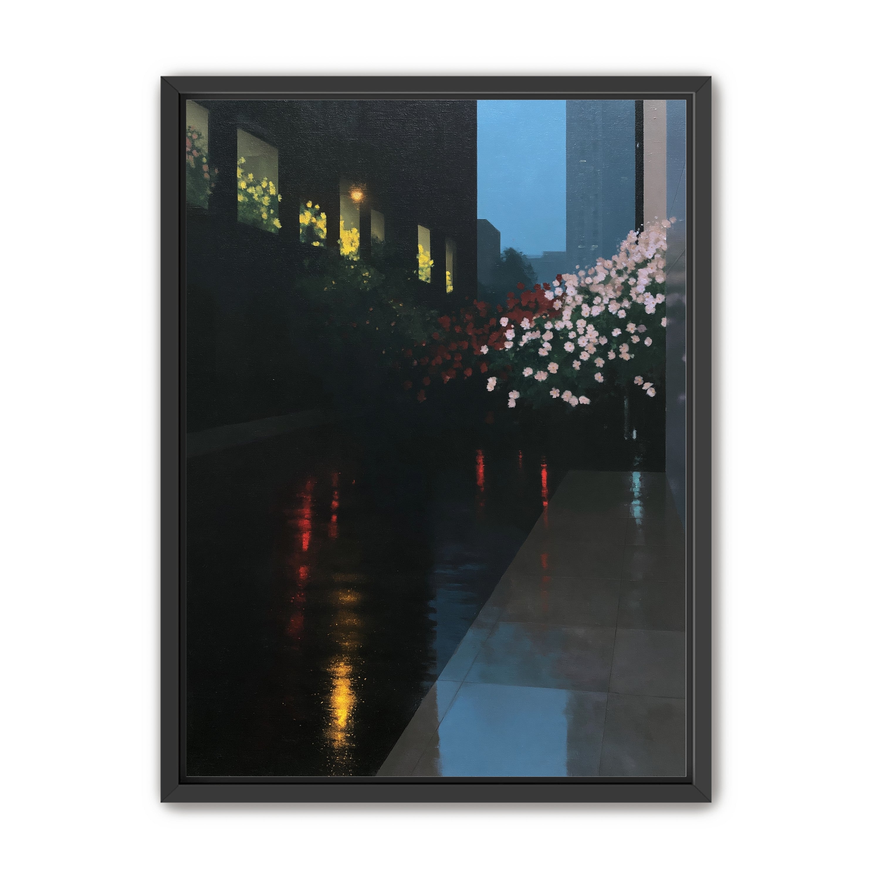 Flowers beside the wet windows