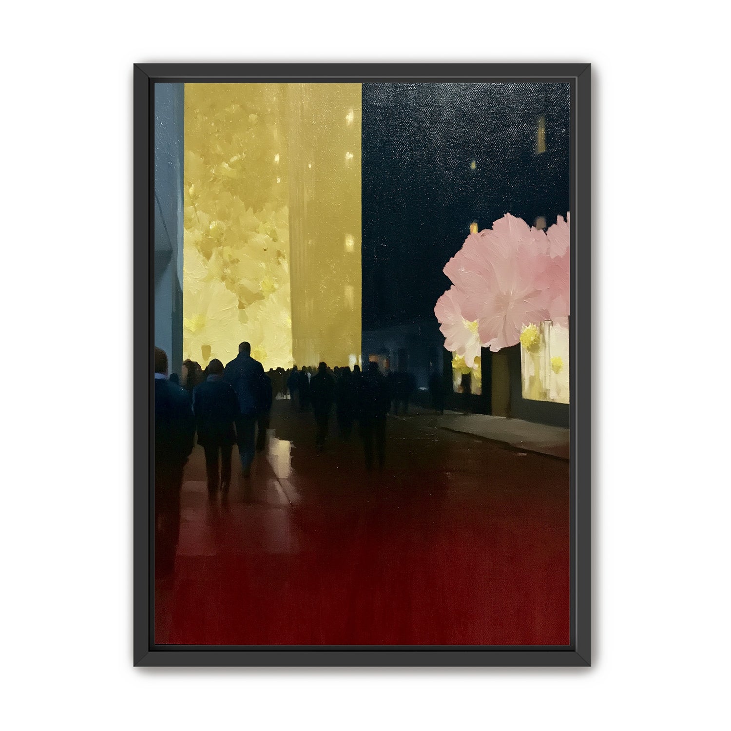 Crowd beneath the glowing wall