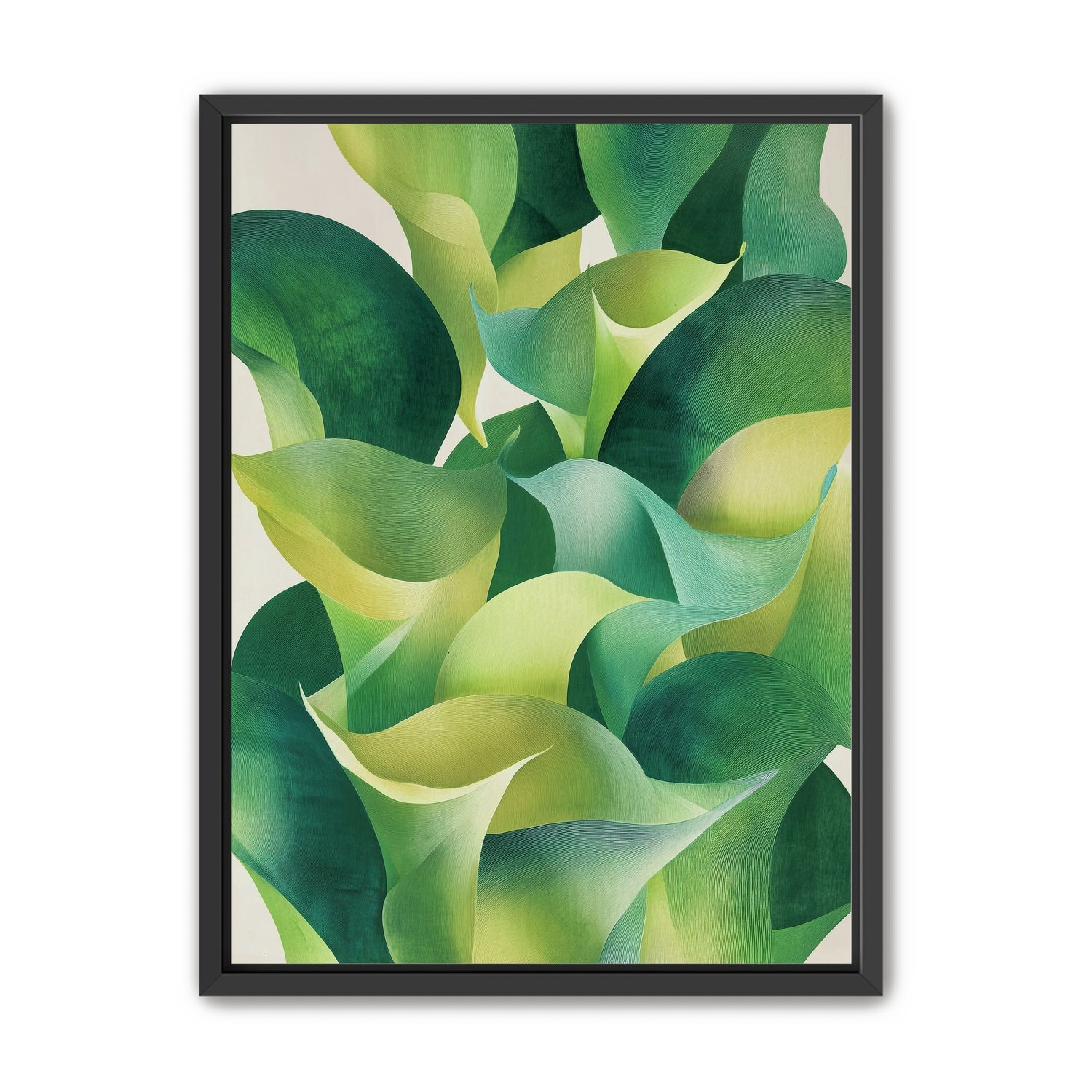 Overlapping curled green leaves