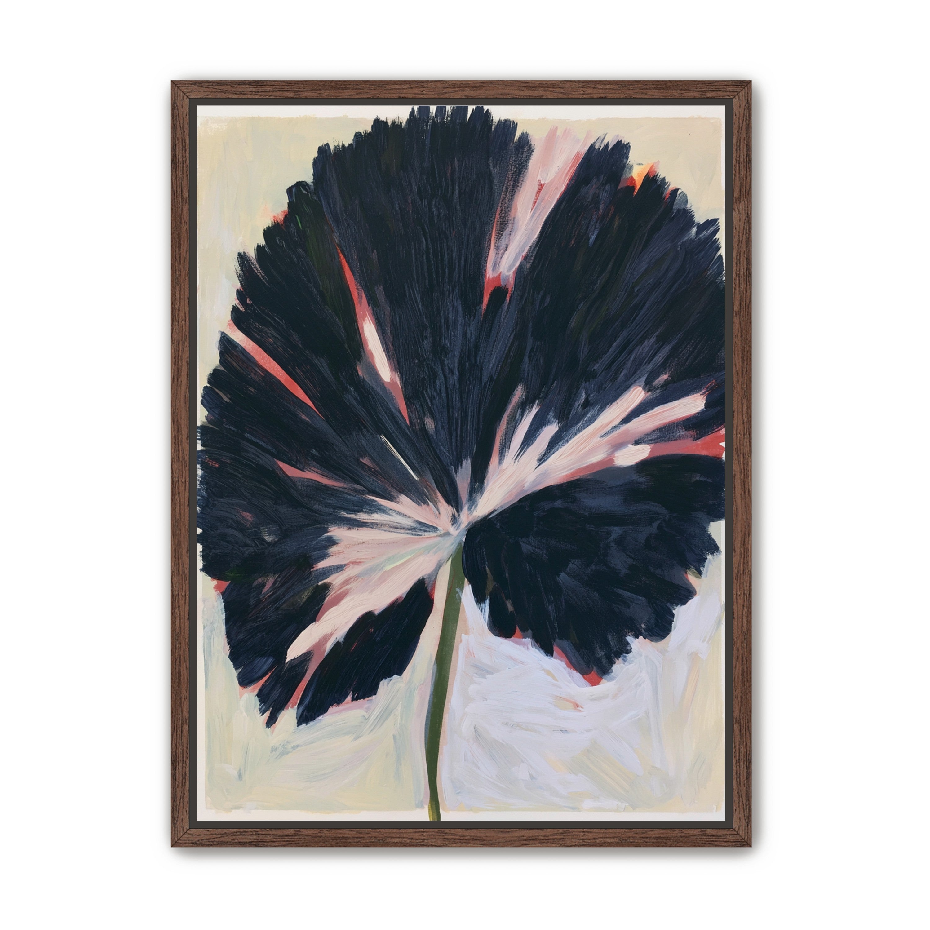 Dark petals across pale ground