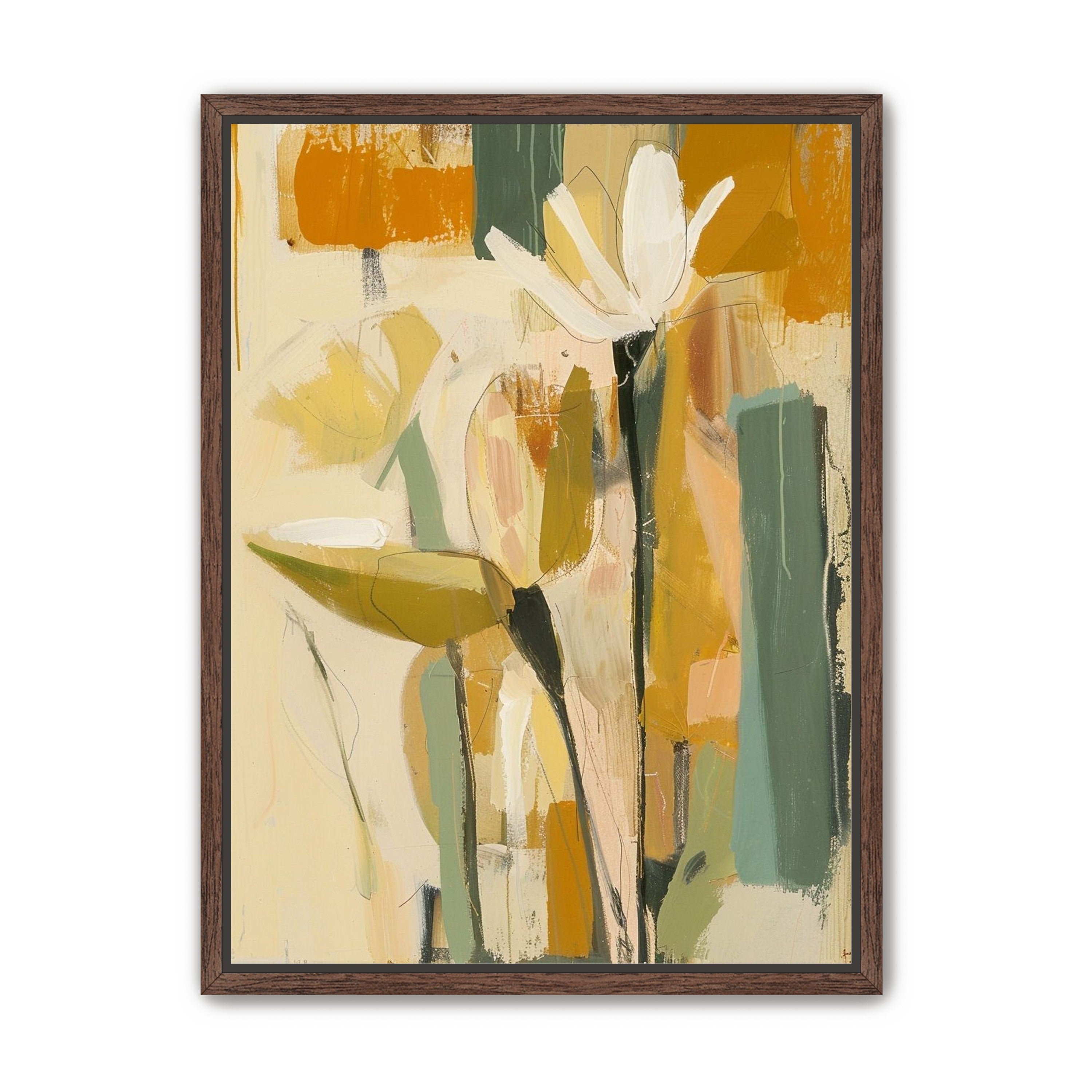 White flower in ochre blocks