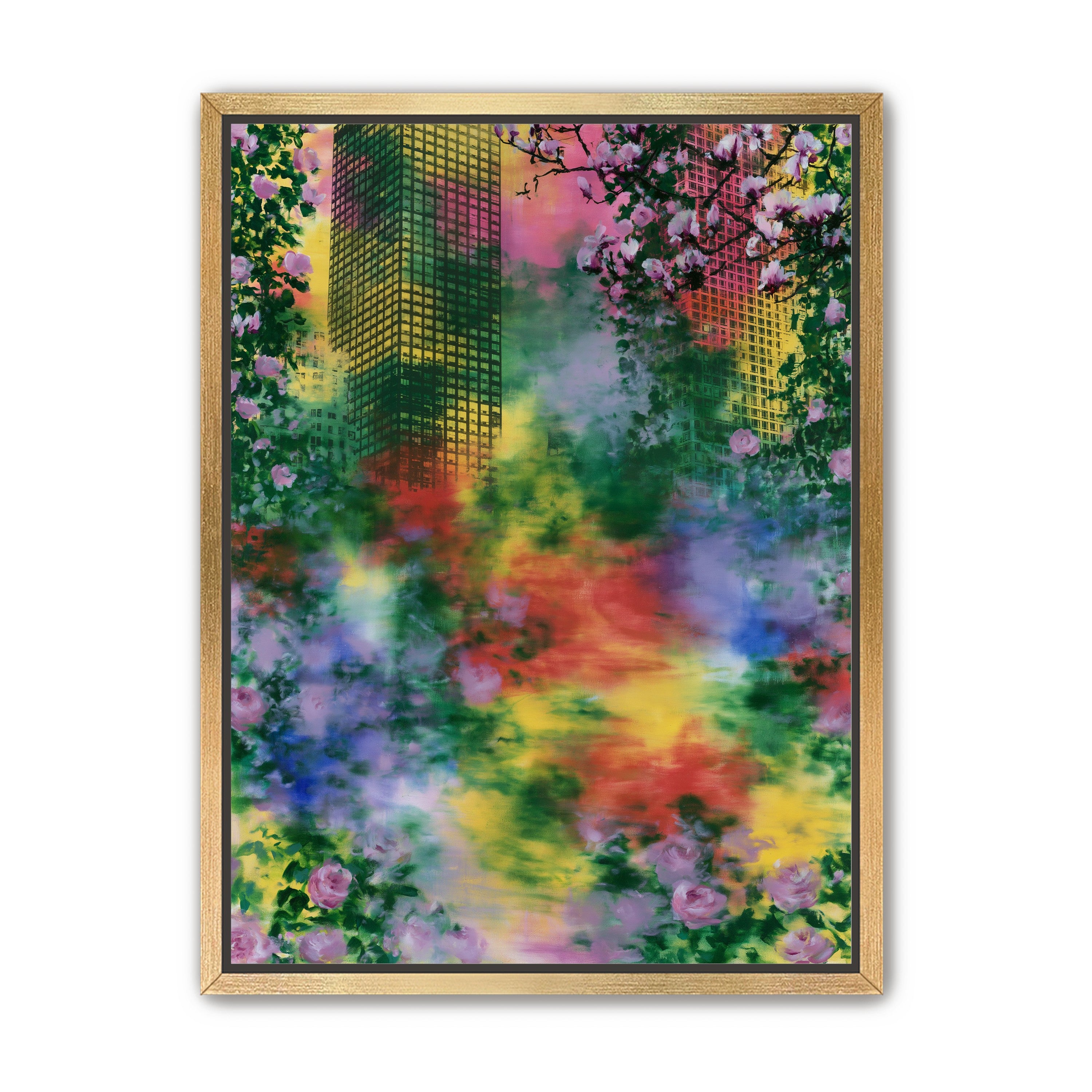 Blossoms over rainbow glass