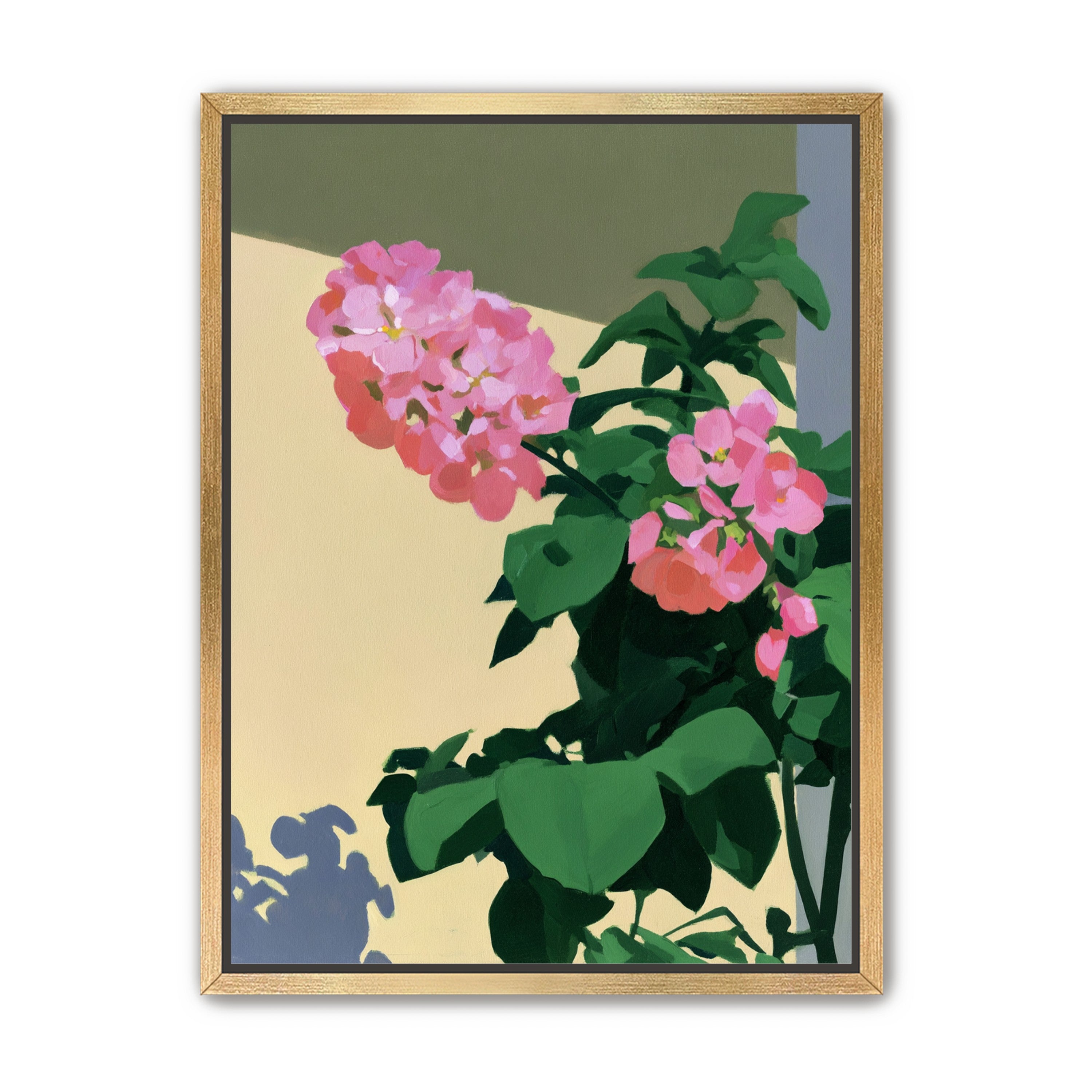 Pink blooms in hard light