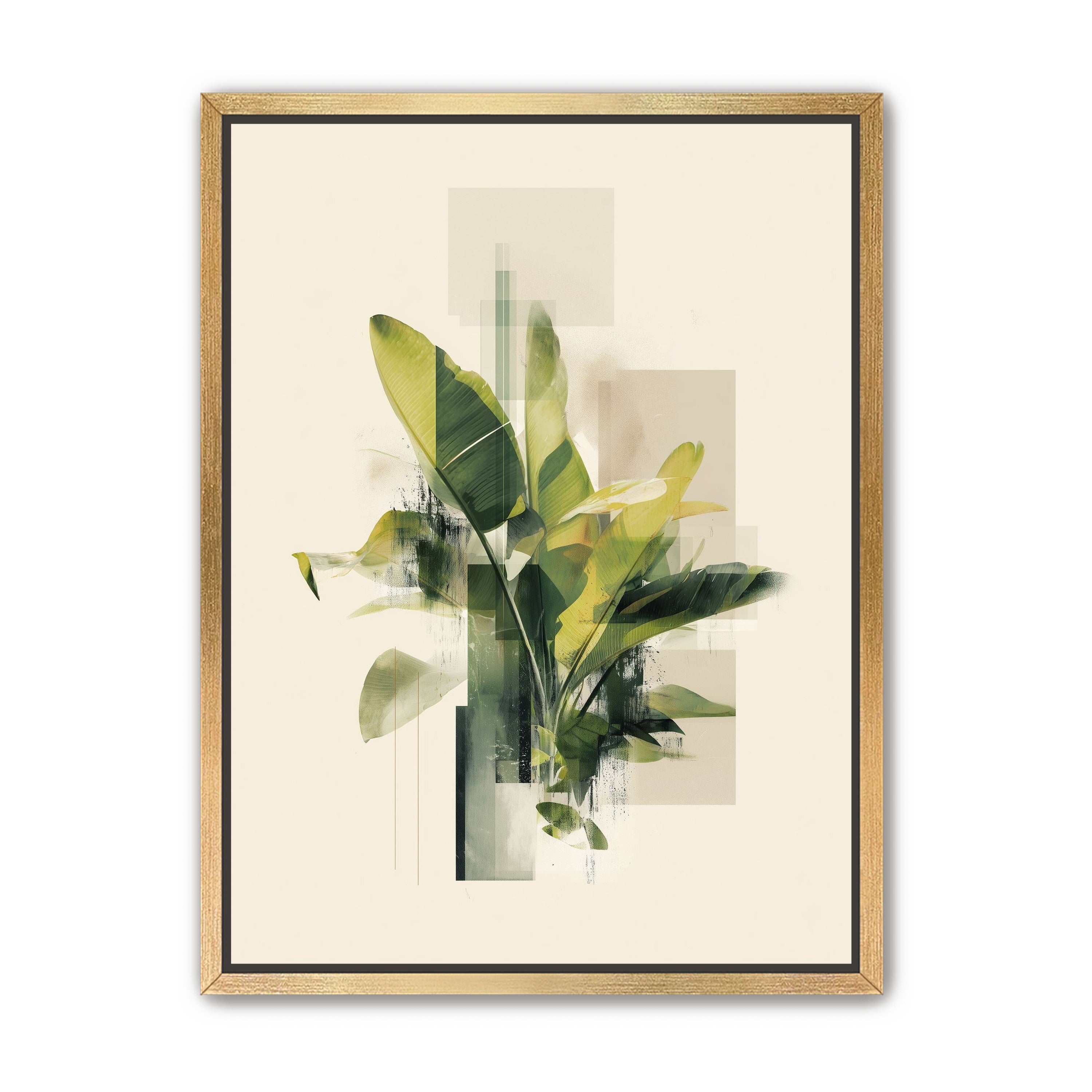 Green leaves among glassy blocks