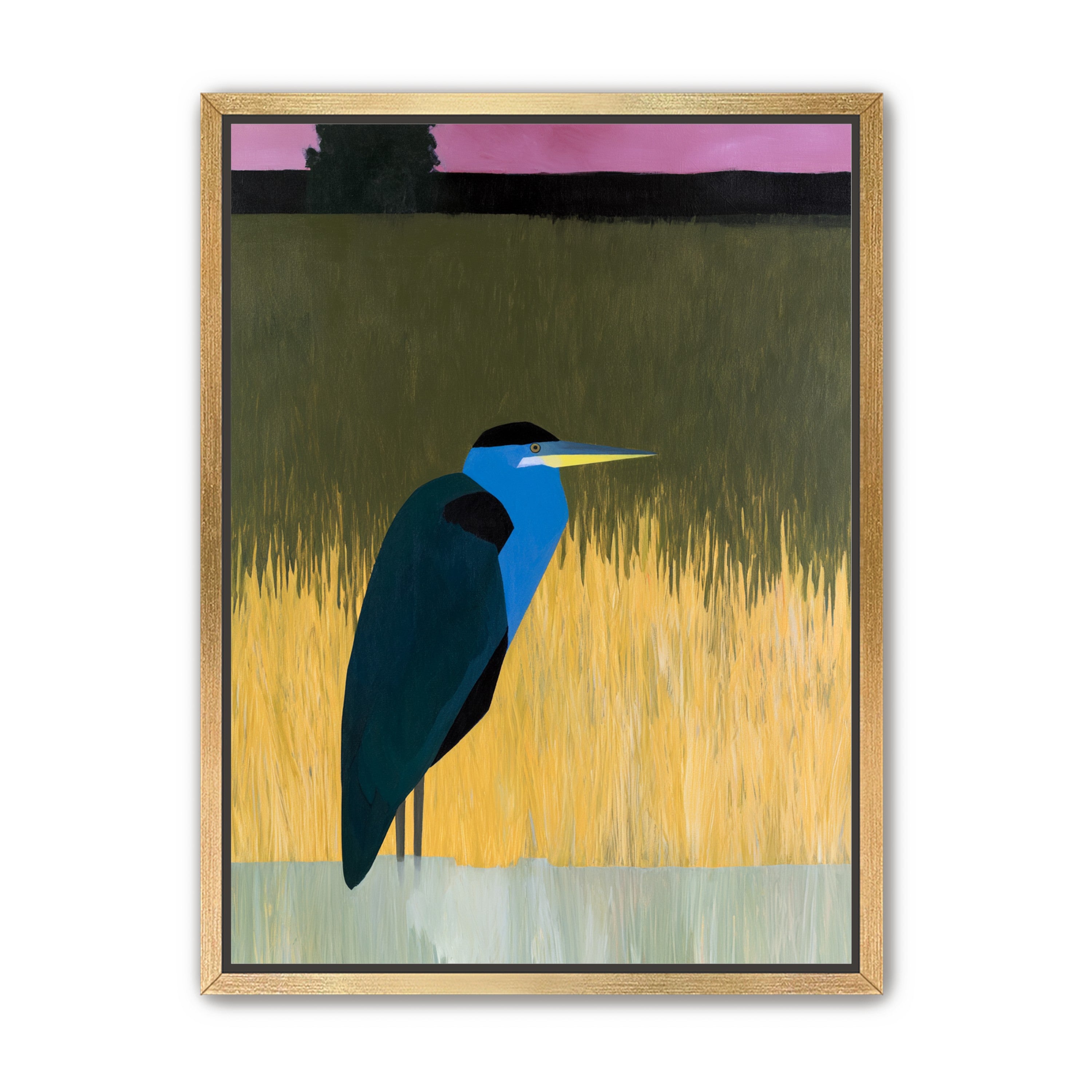 Blue bird in yellow grass