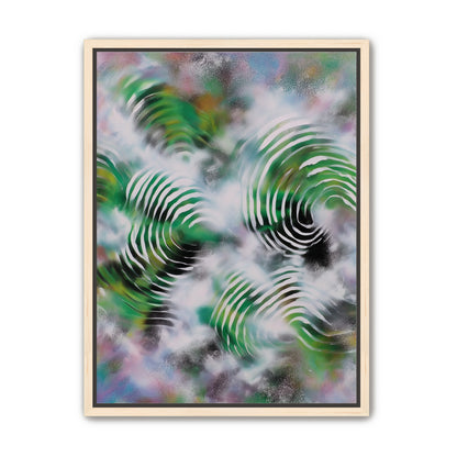 White haze over green spirals