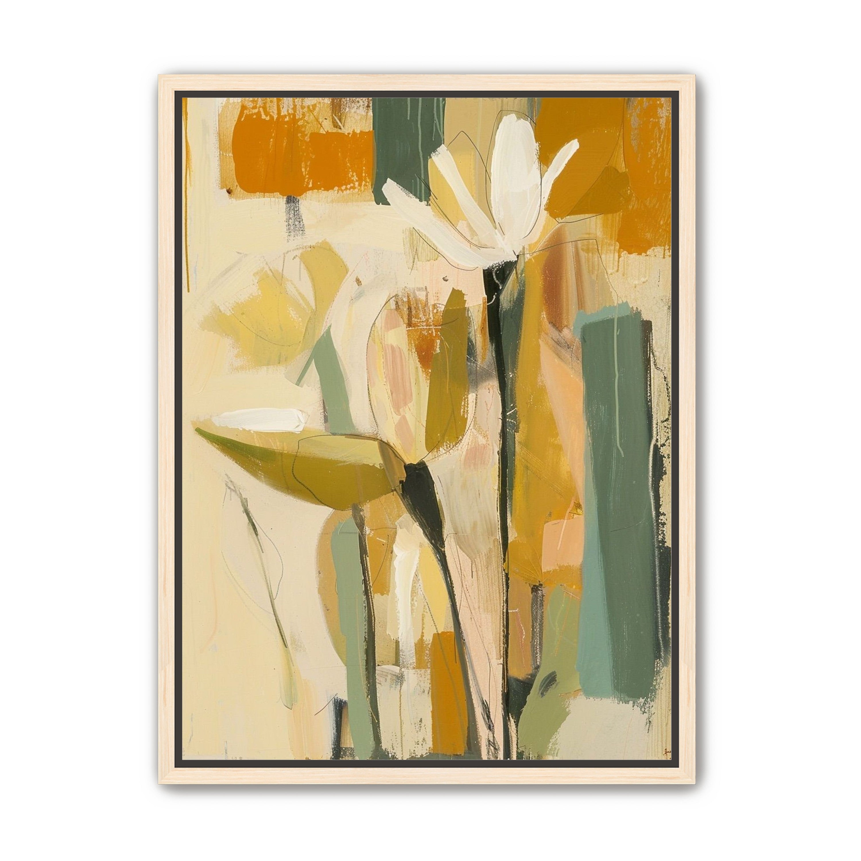 White flower in ochre blocks
