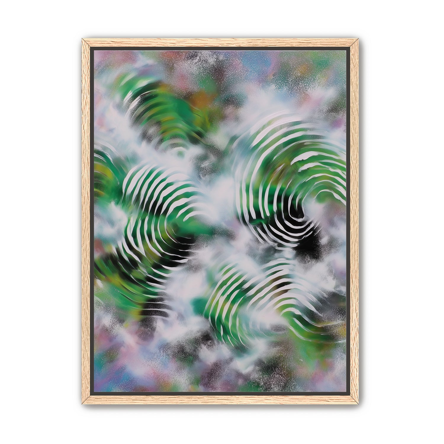 White haze over green spirals