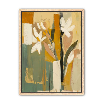 White flowers in ochre blocks