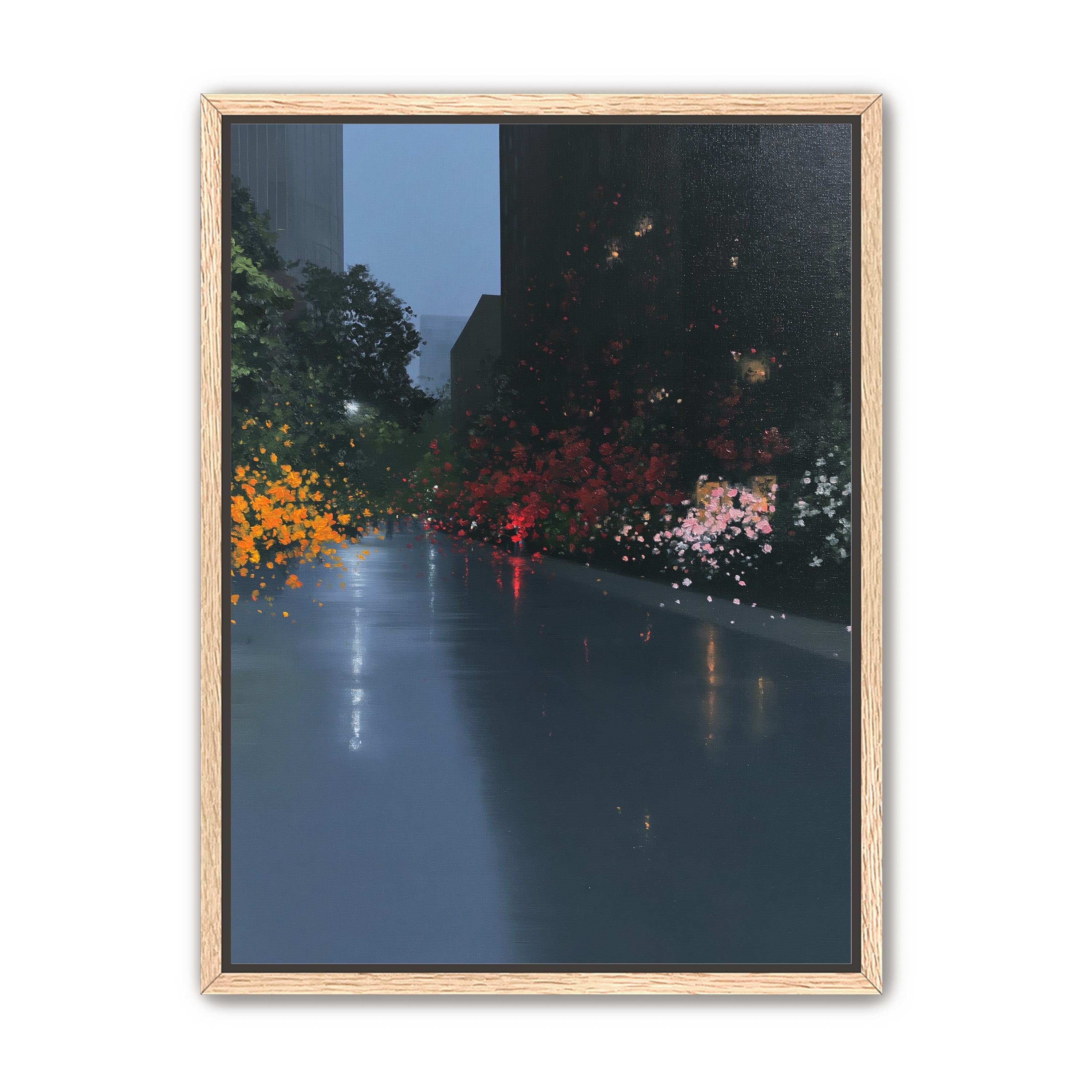 Rainlight on the flowered street