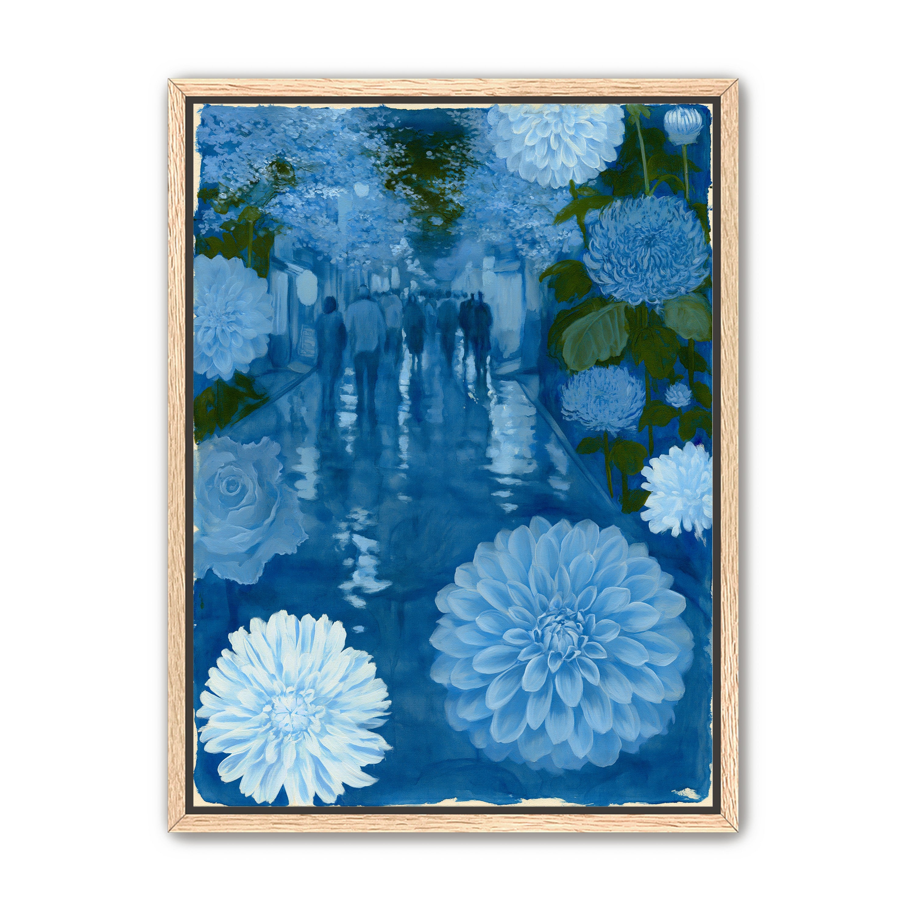 Blue street with flowers