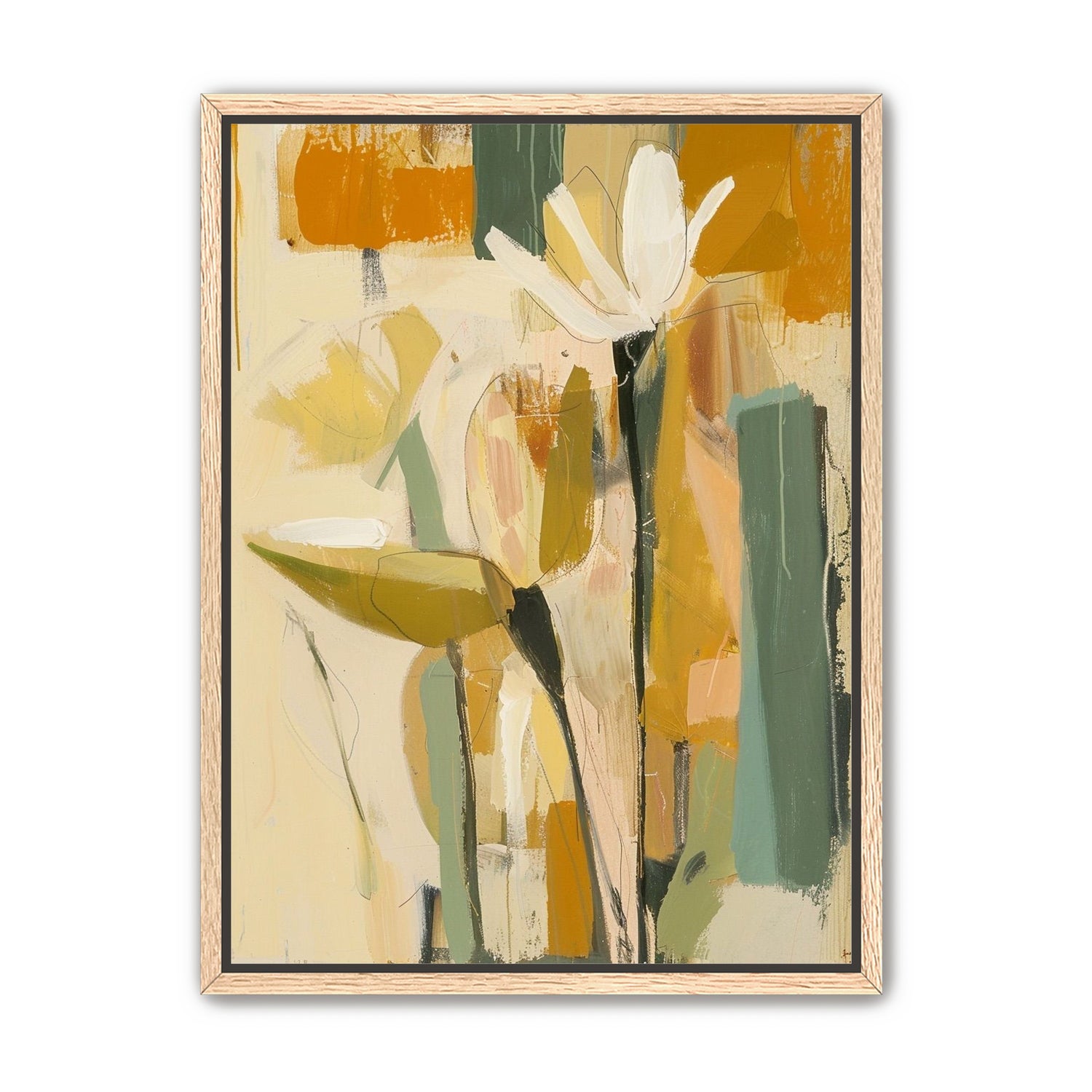 White flower in ochre blocks