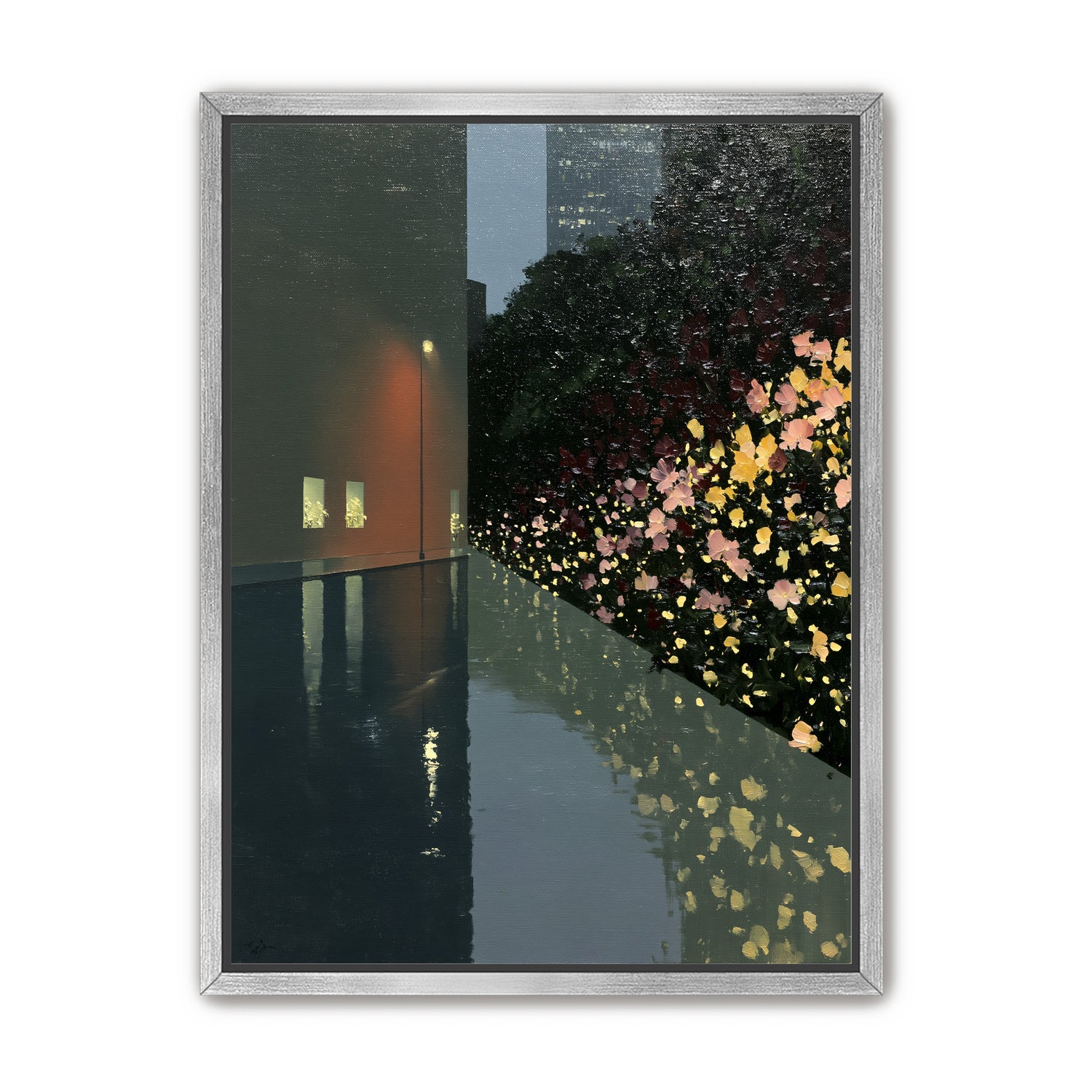 Flowers beside the wet wall