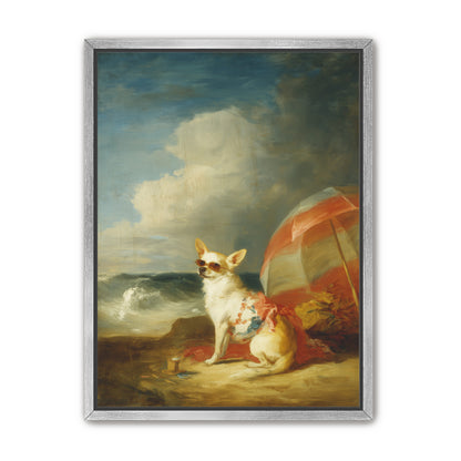 Red shade over seaside dog