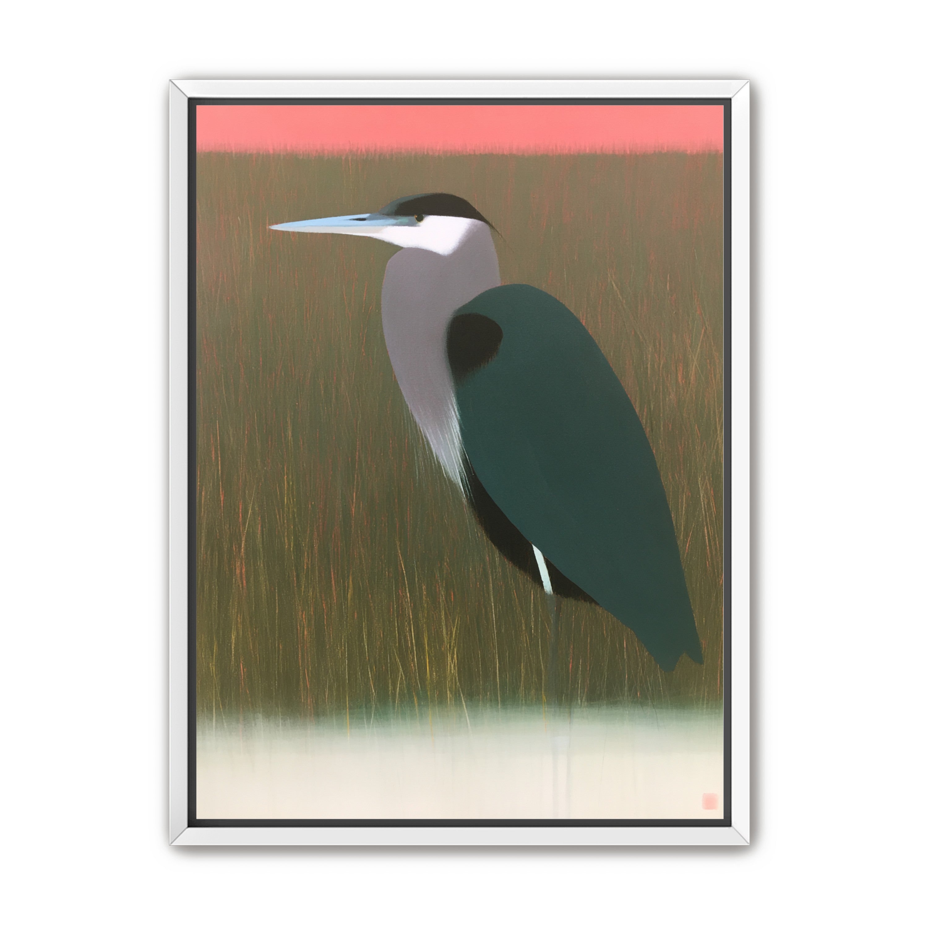 Heron in pink dusk