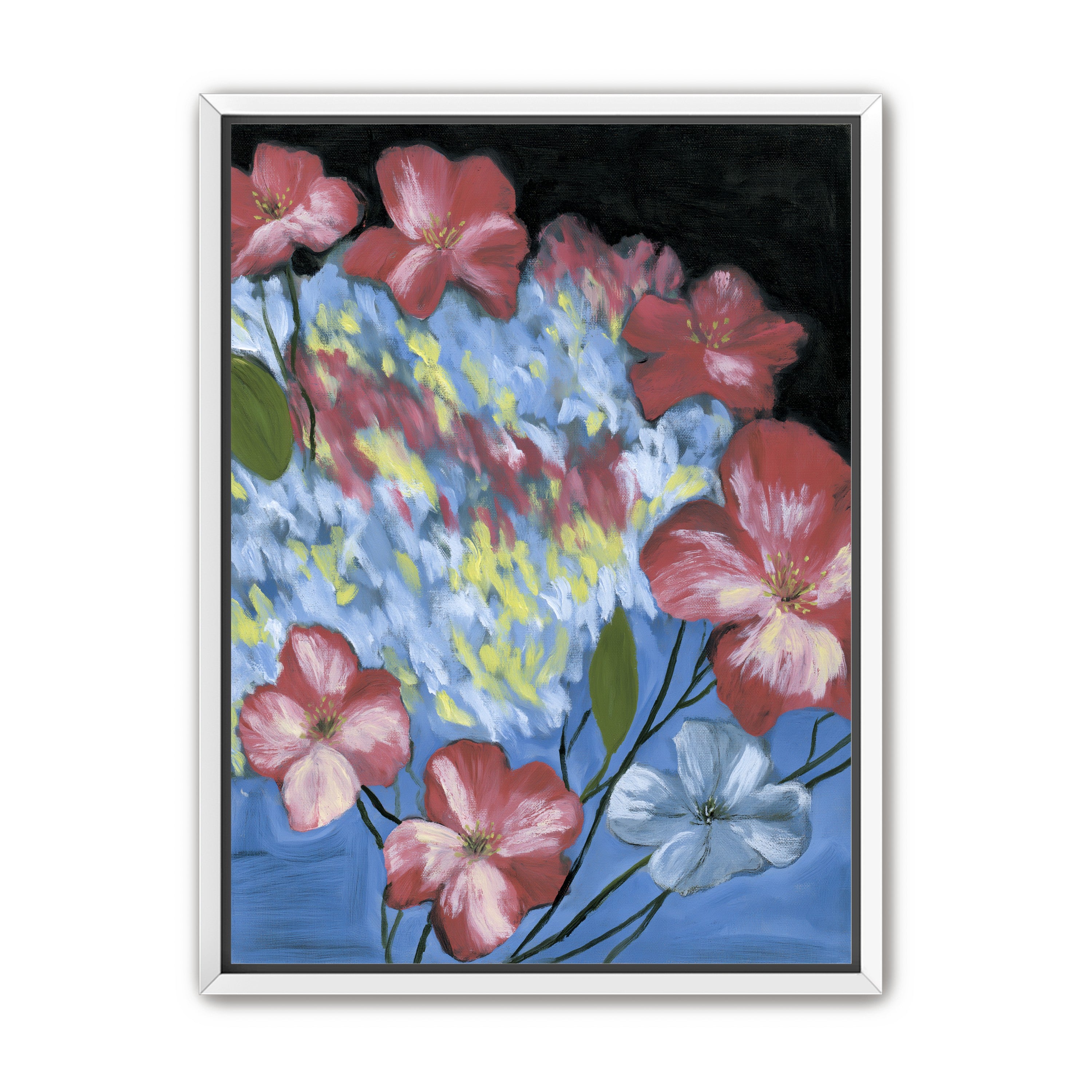 Flowers across the blue field