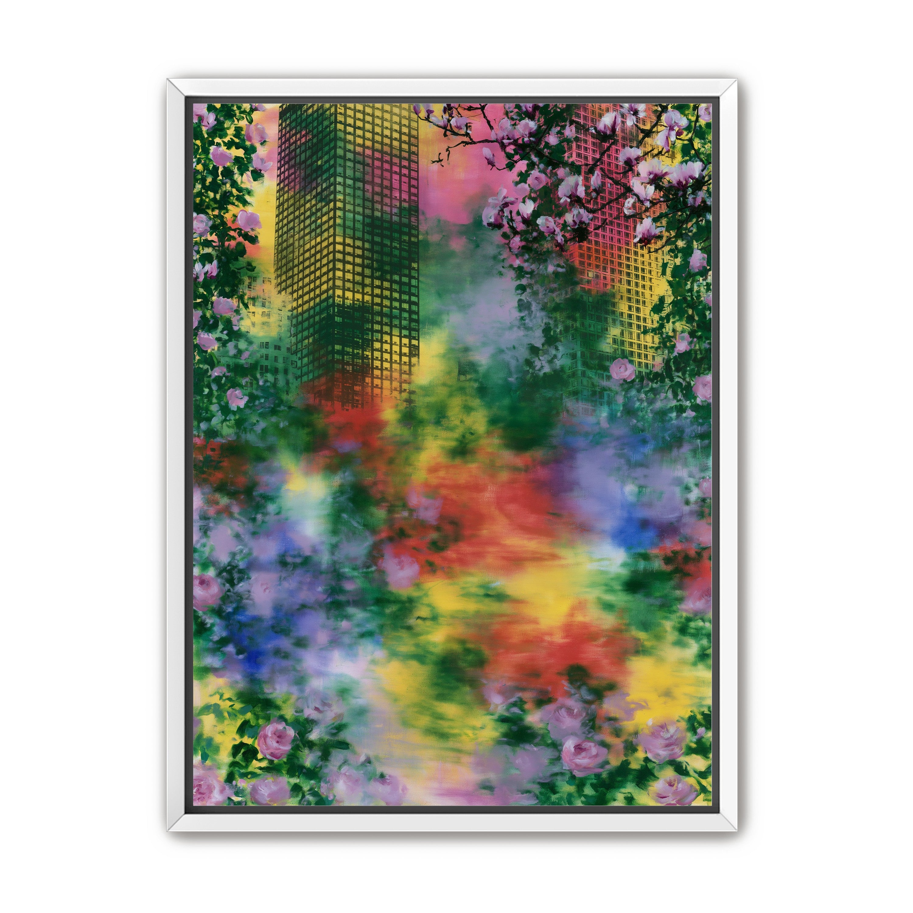 Blossoms over rainbow glass