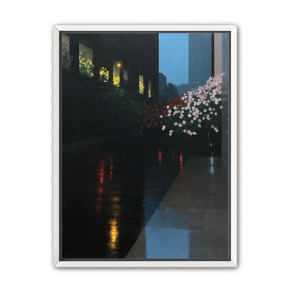 Flowers beside the wet windows