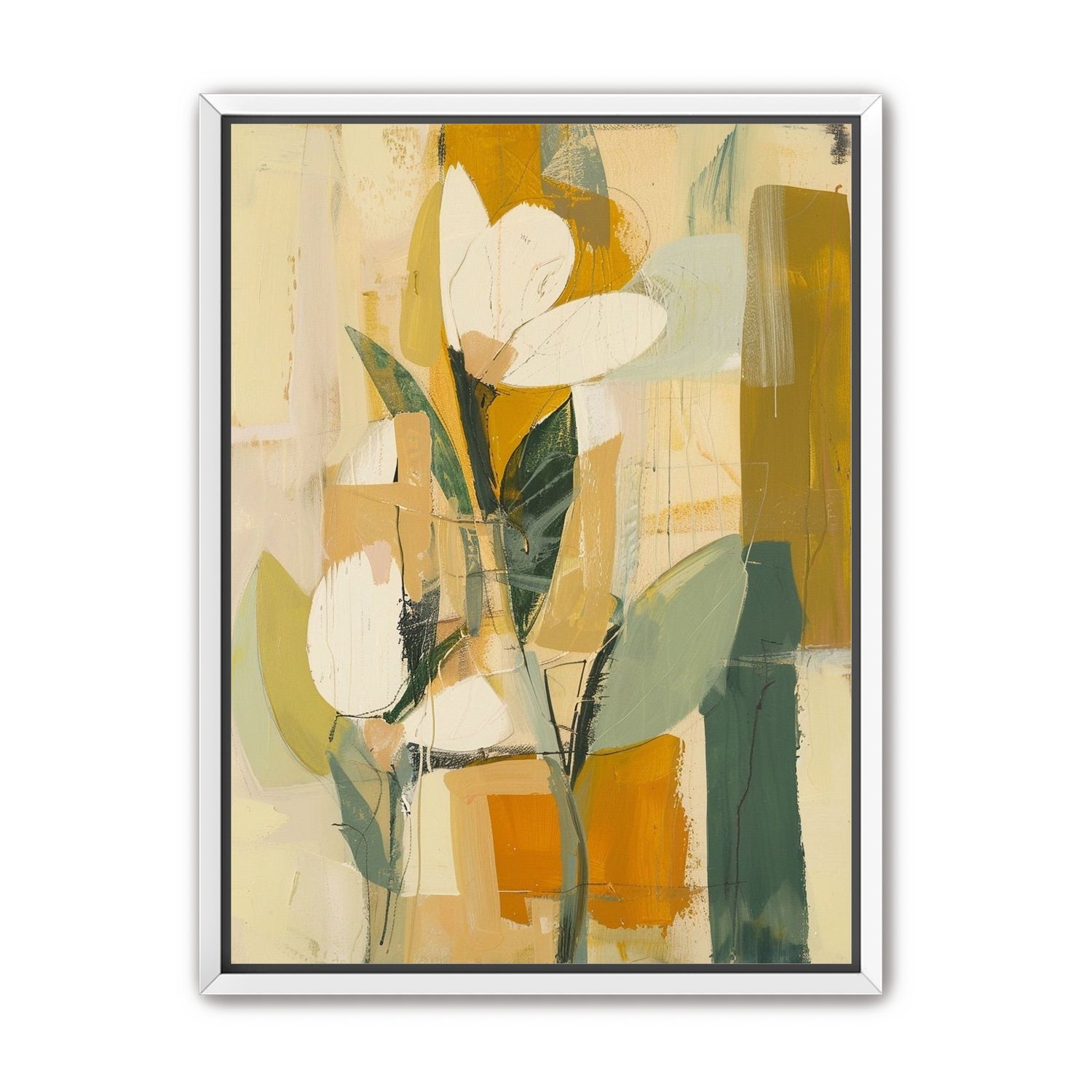 White forms within ochre blocks