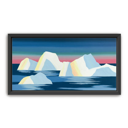 Icebergs under a pink banded sky