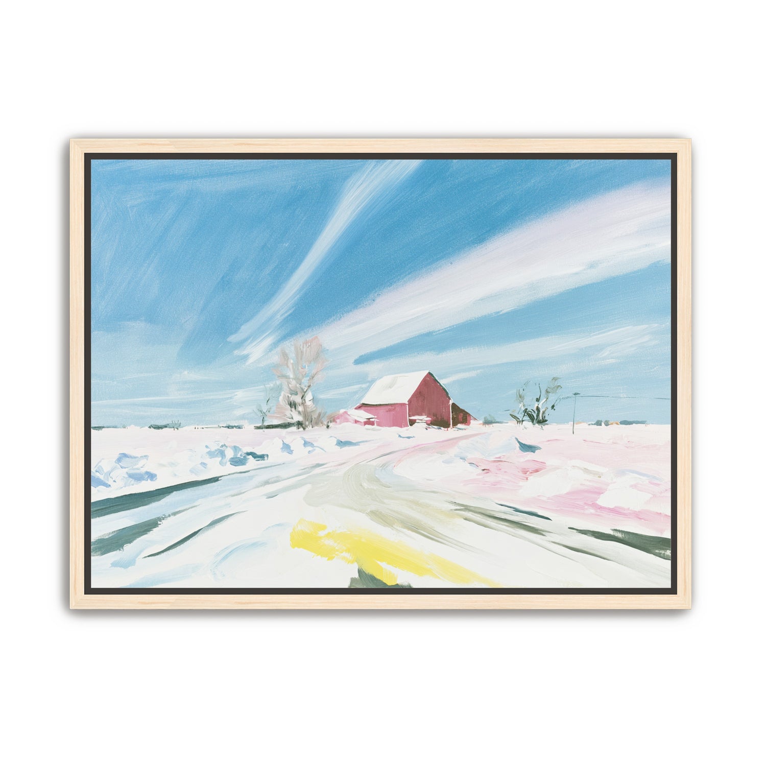 White sky over red barn