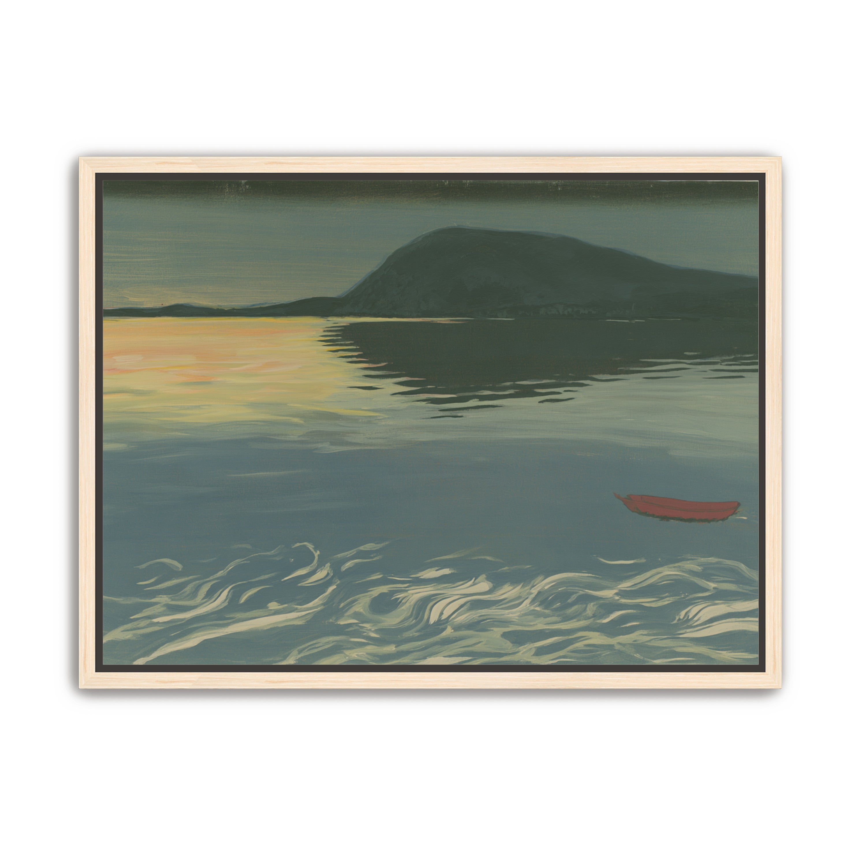 Red boat on still water