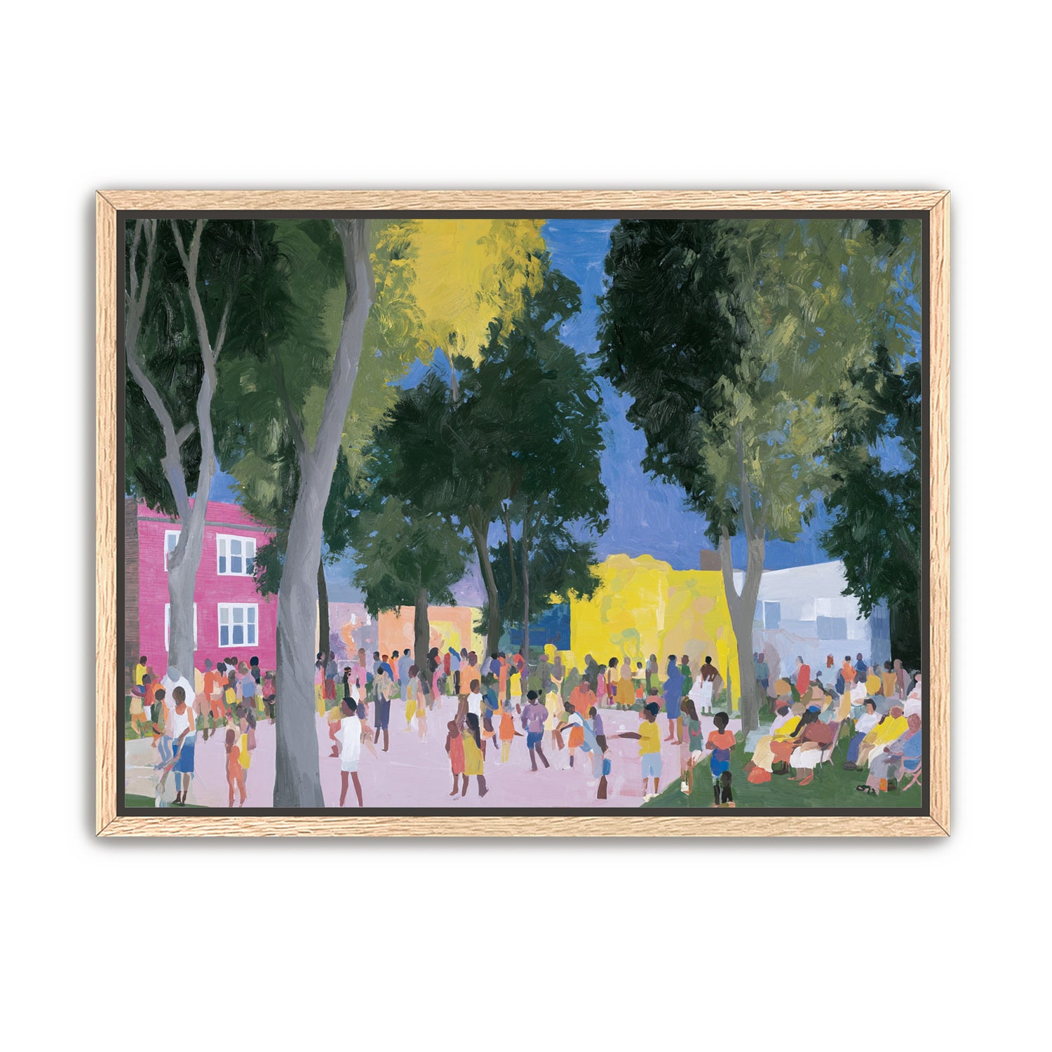 Summer crowd under tall trees