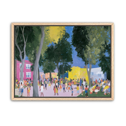 Summer crowd under tall trees