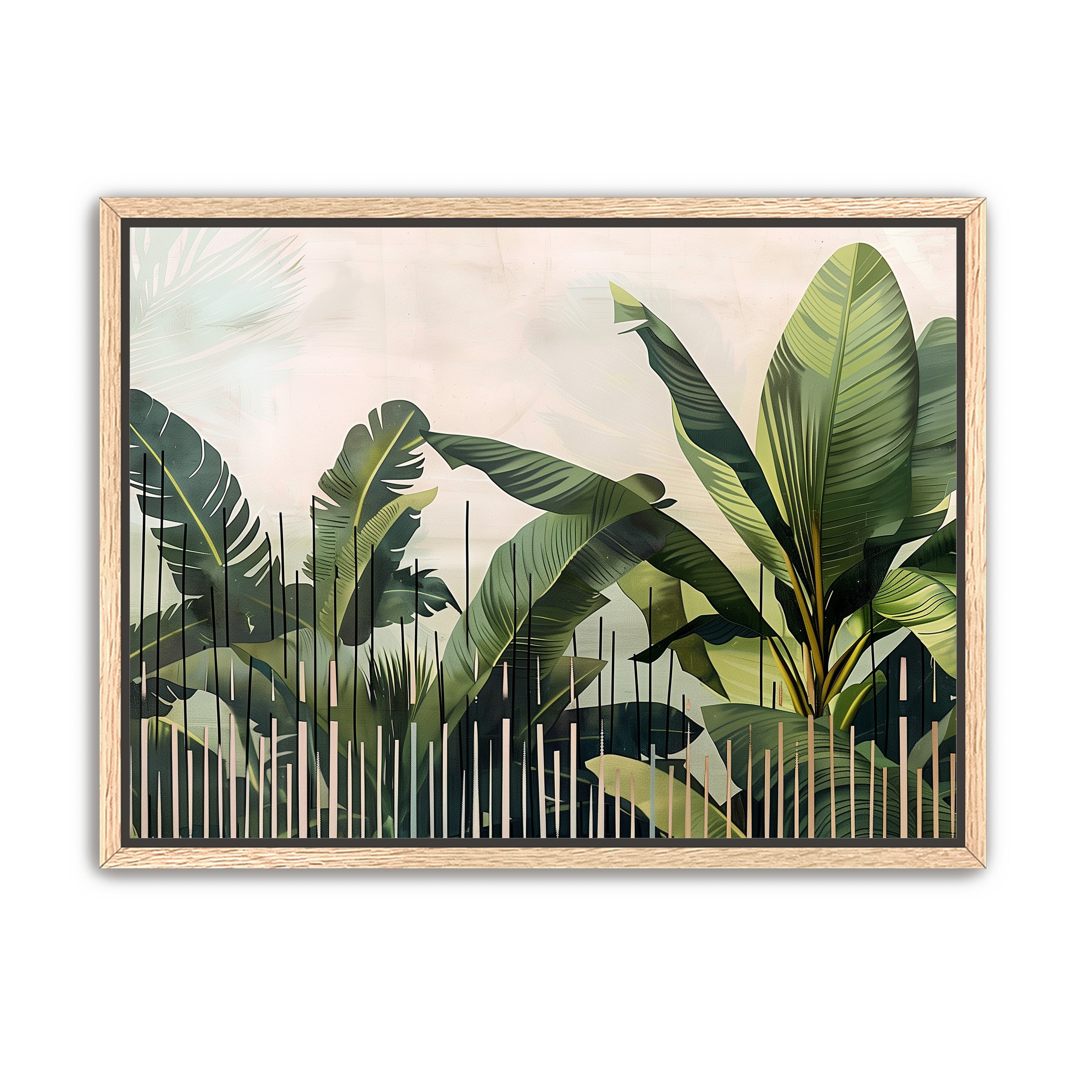 Tropical leaves behind black bars
