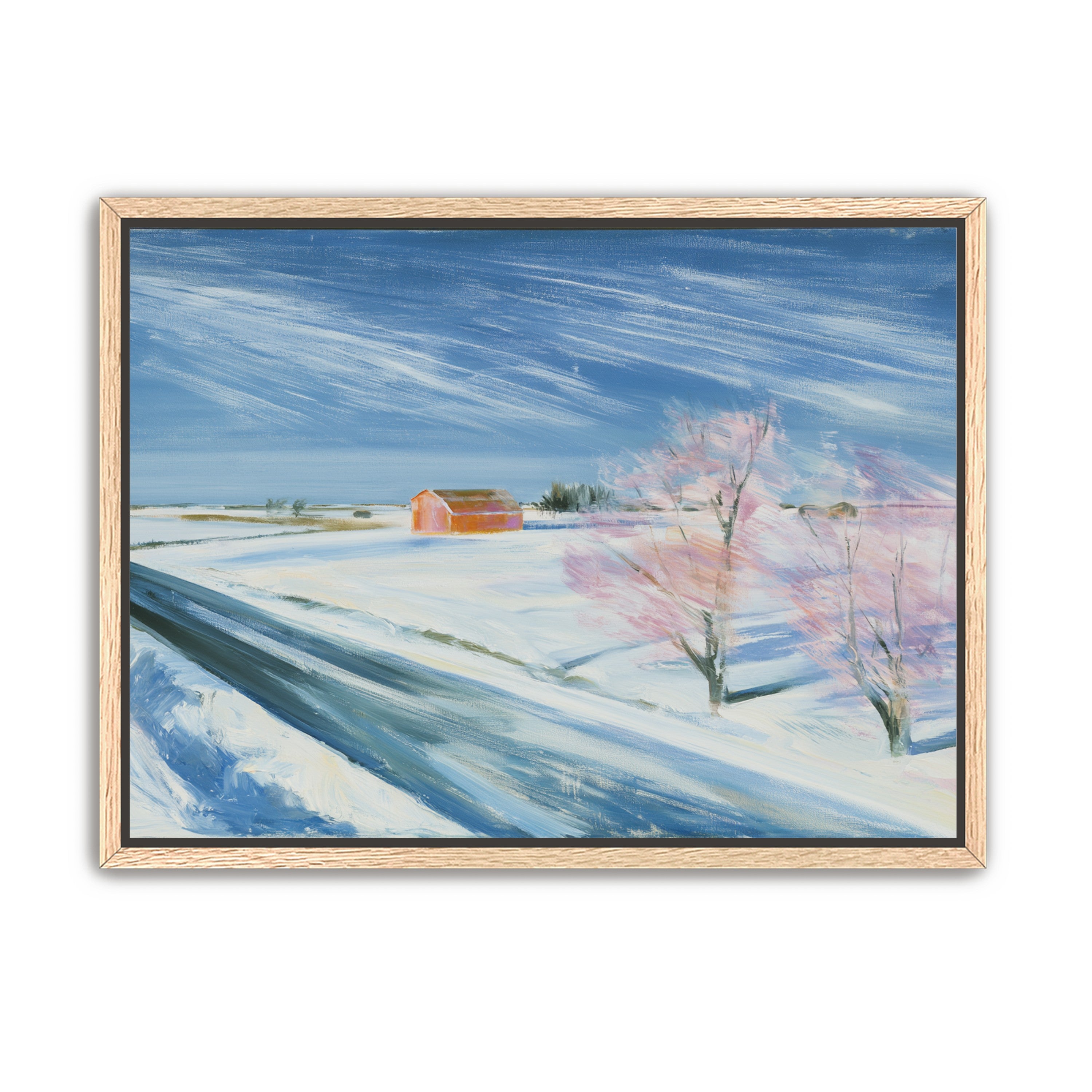 Orange barn beyond the road