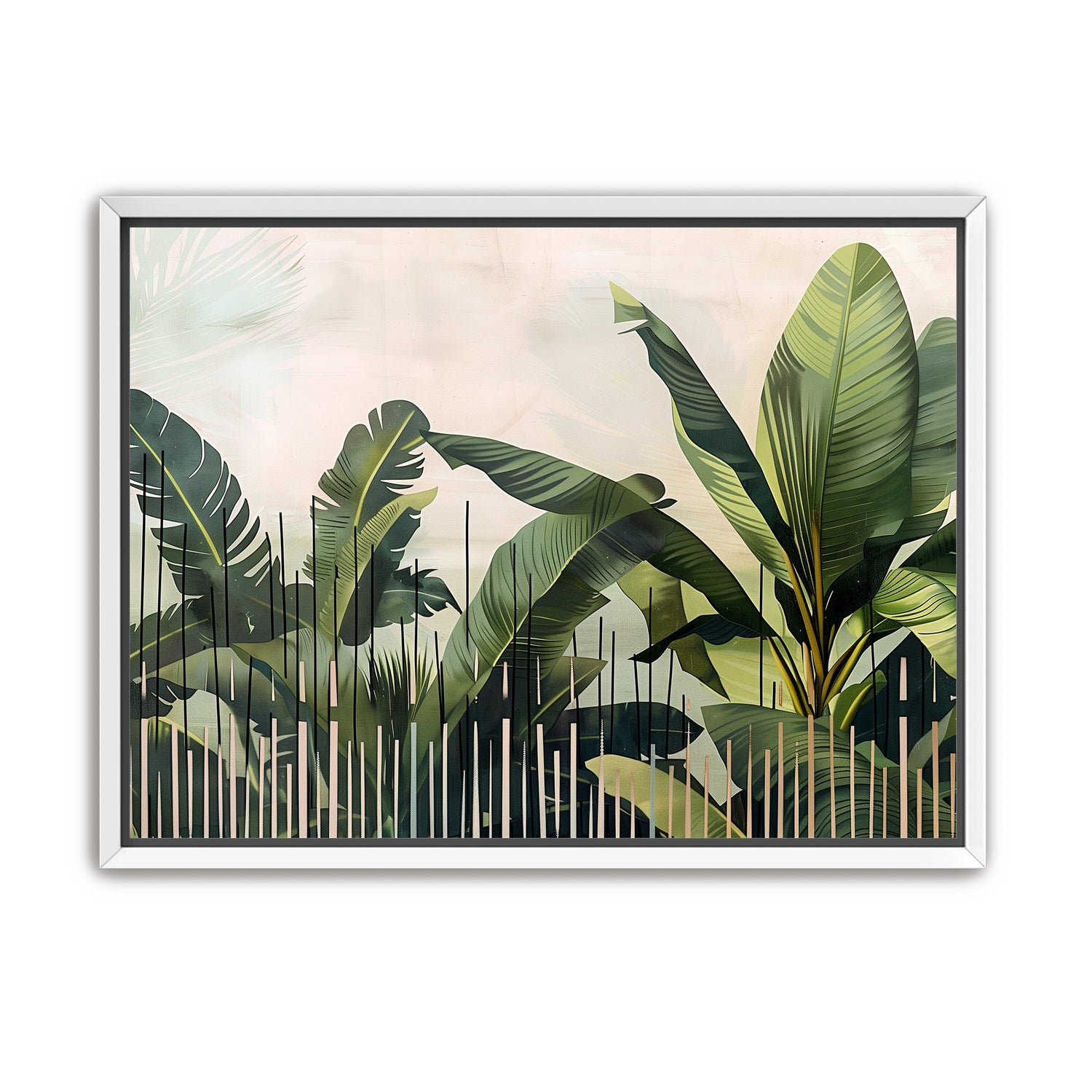Tropical leaves behind black bars