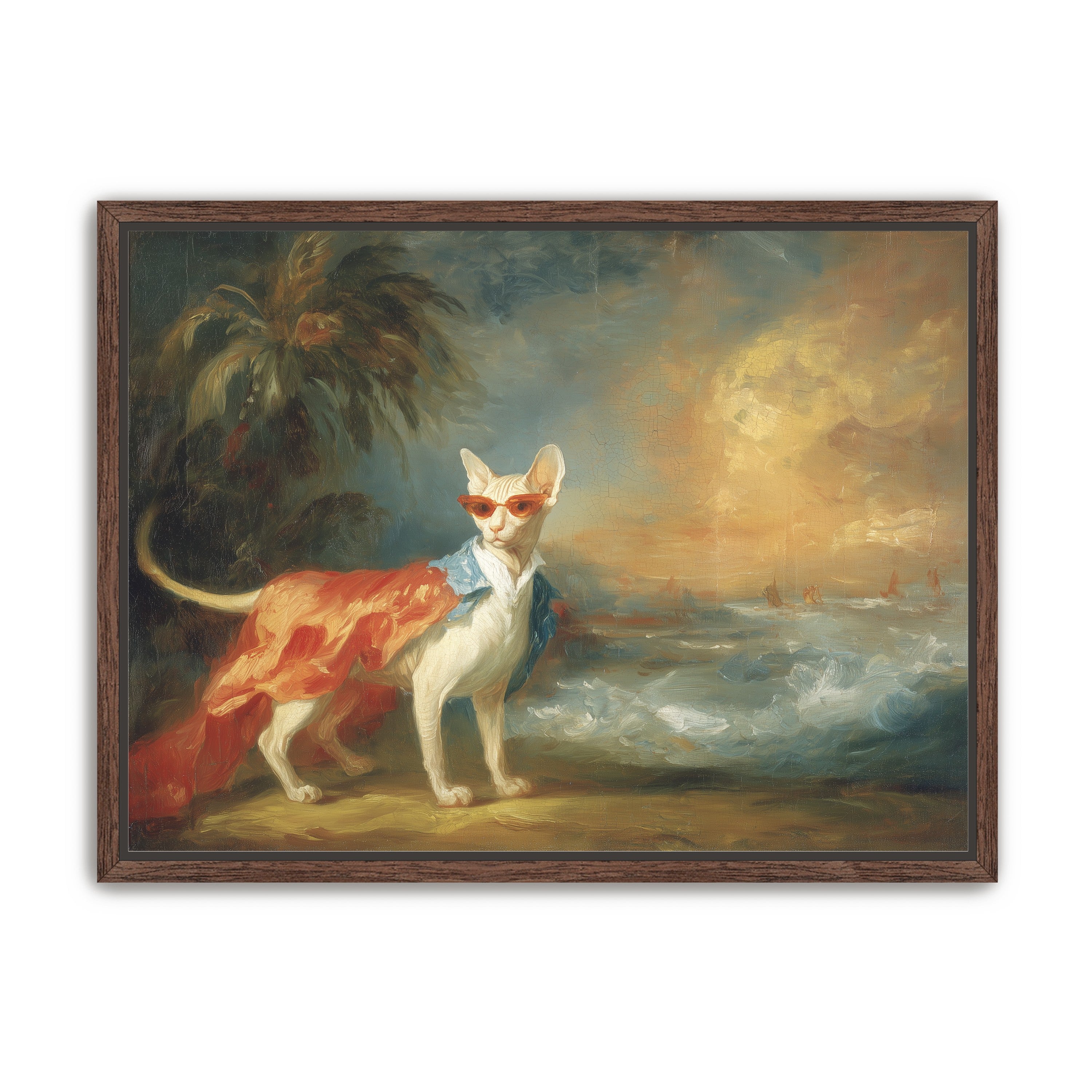 Sunglasses cat at the shore