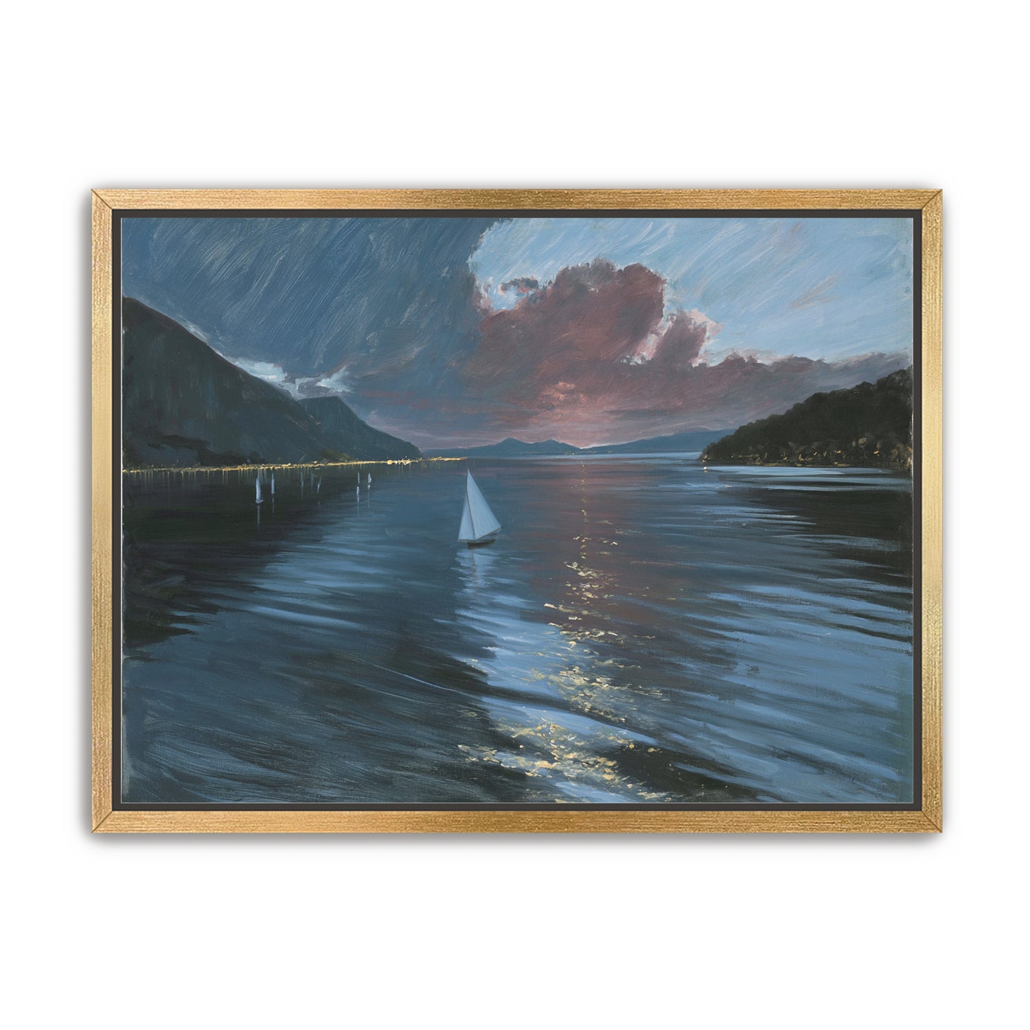 A sailboat beneath storm clouds