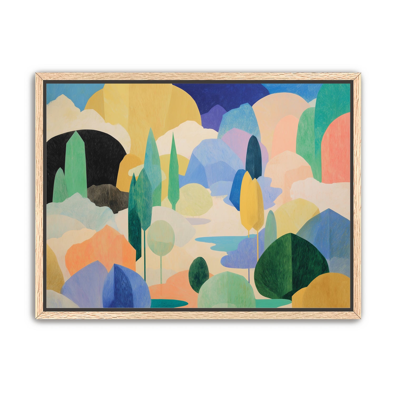 Ponds among pastel hills