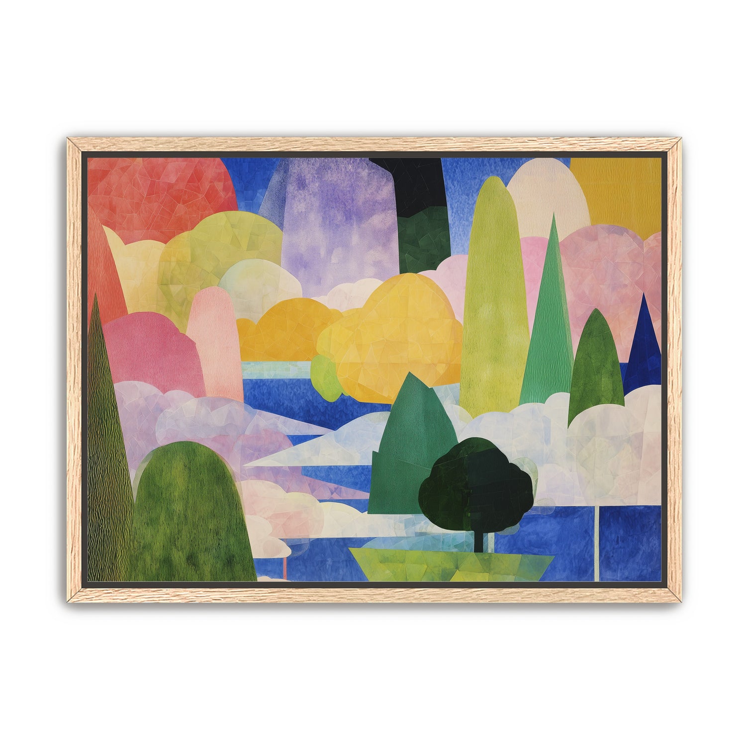 Tall trees over blue water