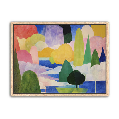 Tall trees over blue water